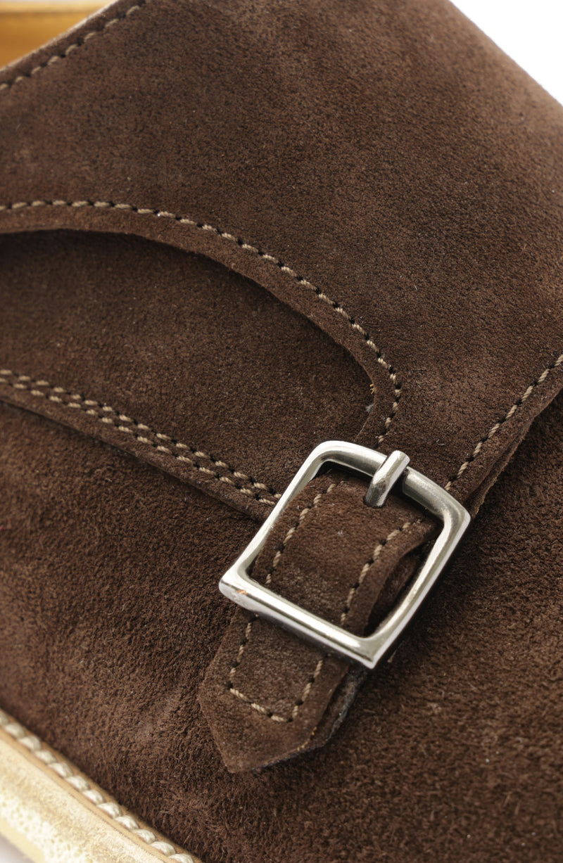 Maurizio Double Buckle Suede Shoe - Dark Brown