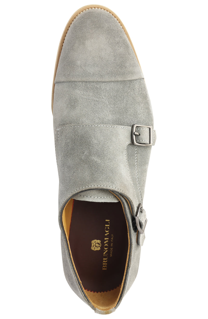 Maurizio Double Buckle Suede Shoe - Grey