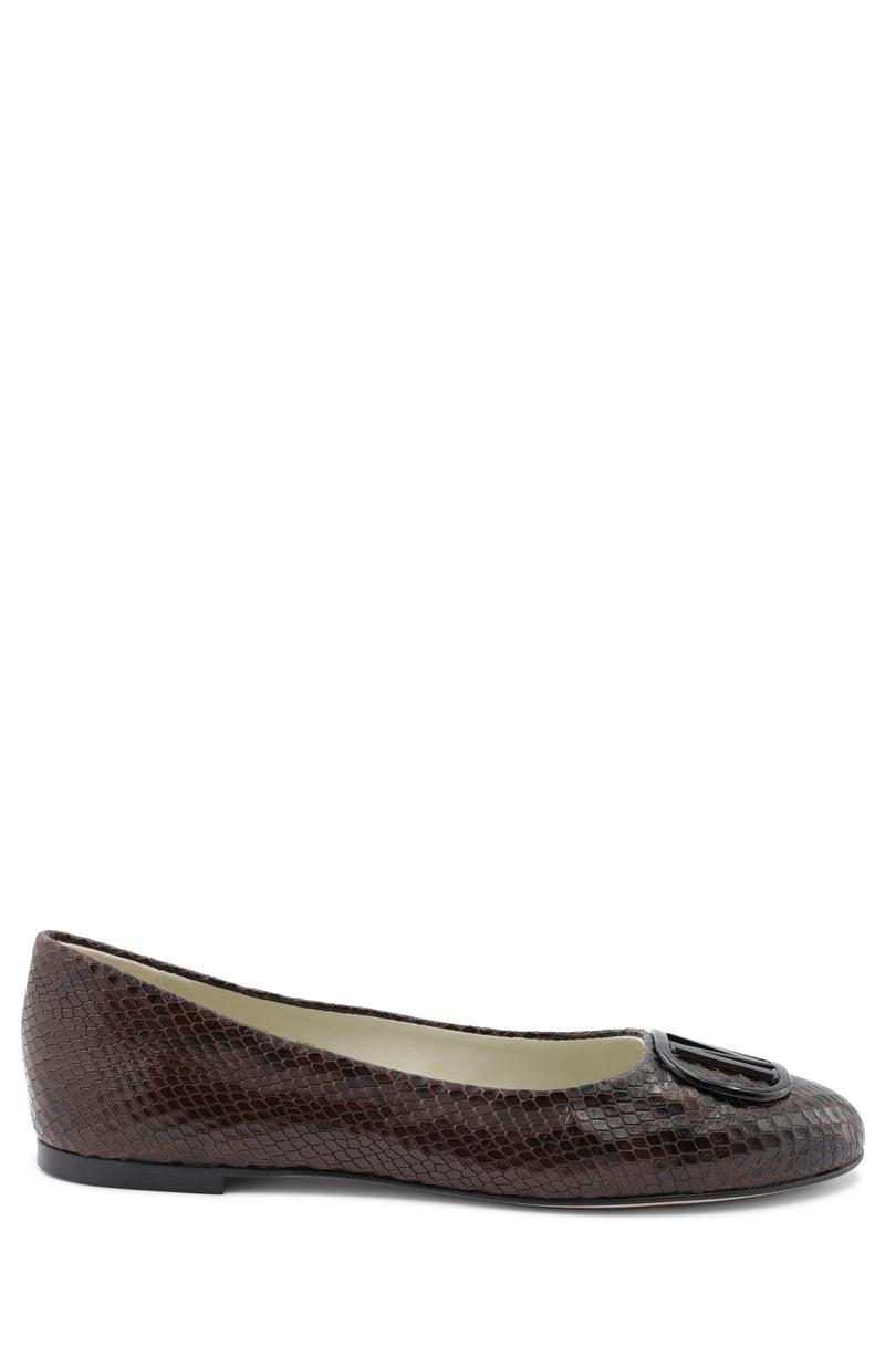 Mimi Signature Leather Ballet Flat - Brown/Black Snake