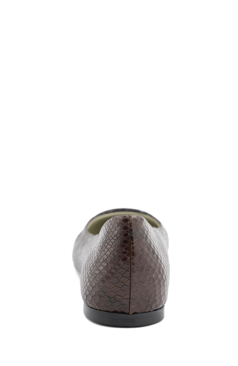 Mimi Signature Leather Ballet Flat - Brown/Black Snake