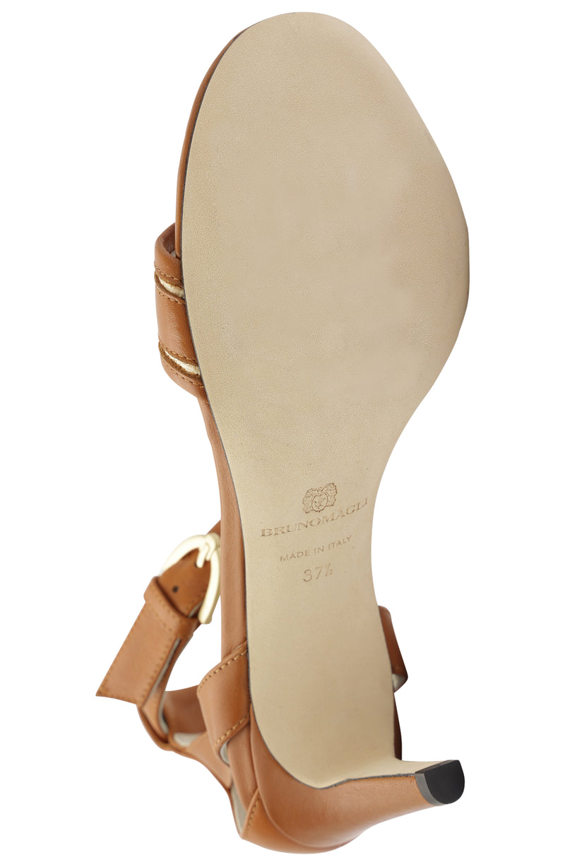 Monica Women's Leather Heeled Sandal - Cognac