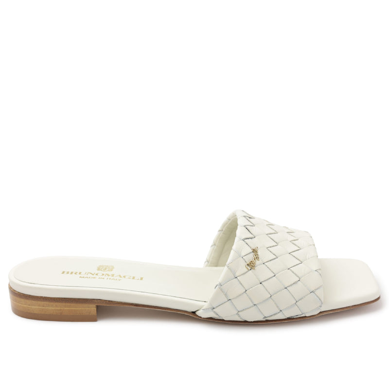 Robertha Handwoven Square-Toe Slide - Off White