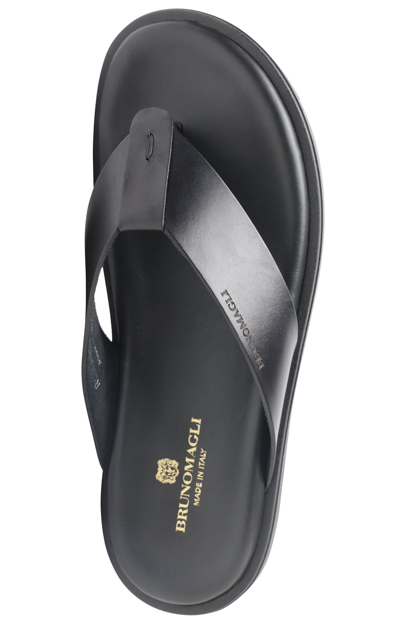 Romania Wide Banded Leather Thong Sandal - Black