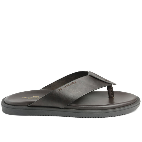 Romania Wide Banded Leather Thong Sandal - Dark Brown