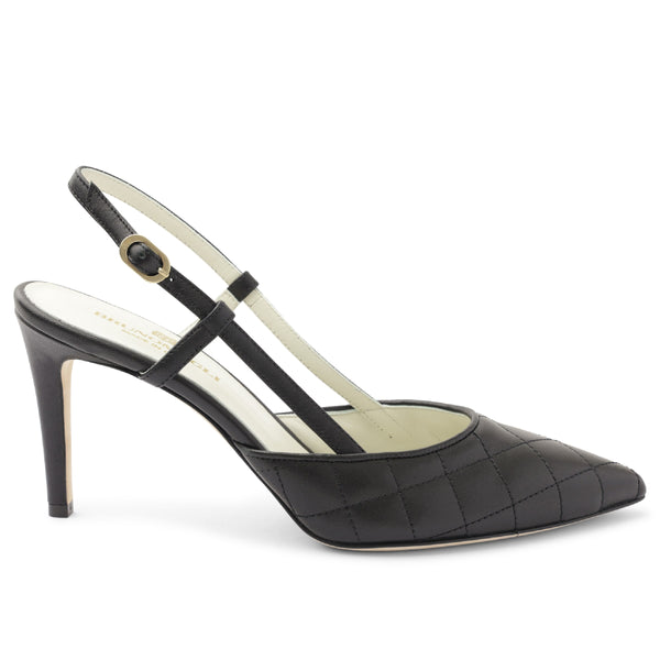 Rosy Quilted Leather Sling Back Pump - Black