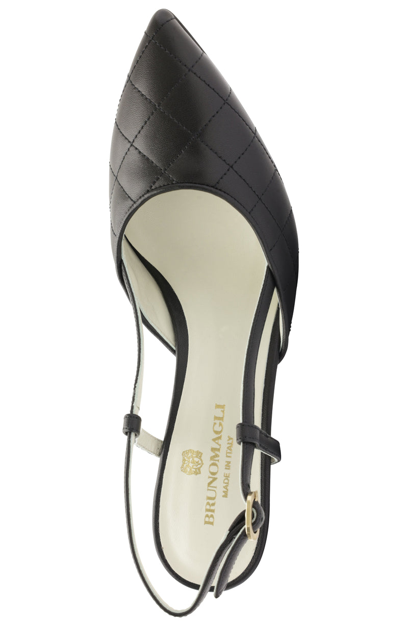 Rosy Quilted Leather Sling Back Pump - Black