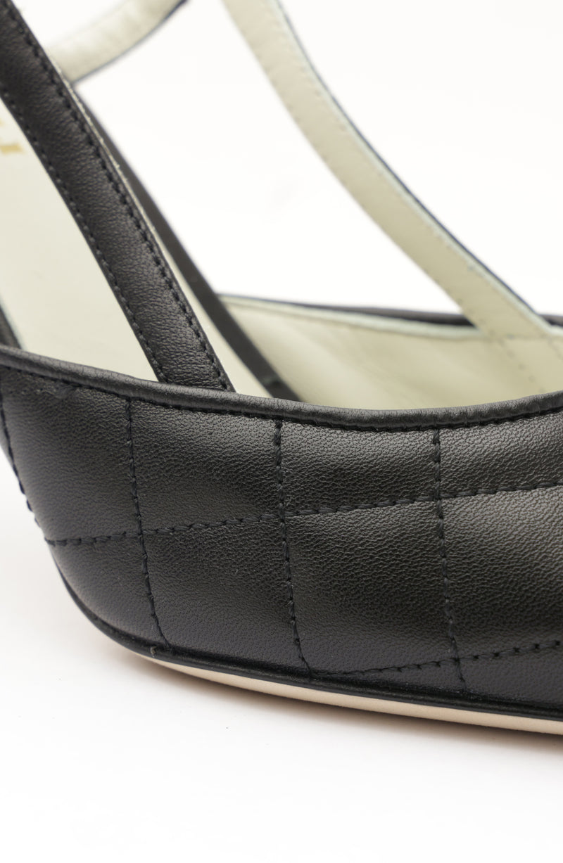Rosy Quilted Leather Sling Back Pump - Black
