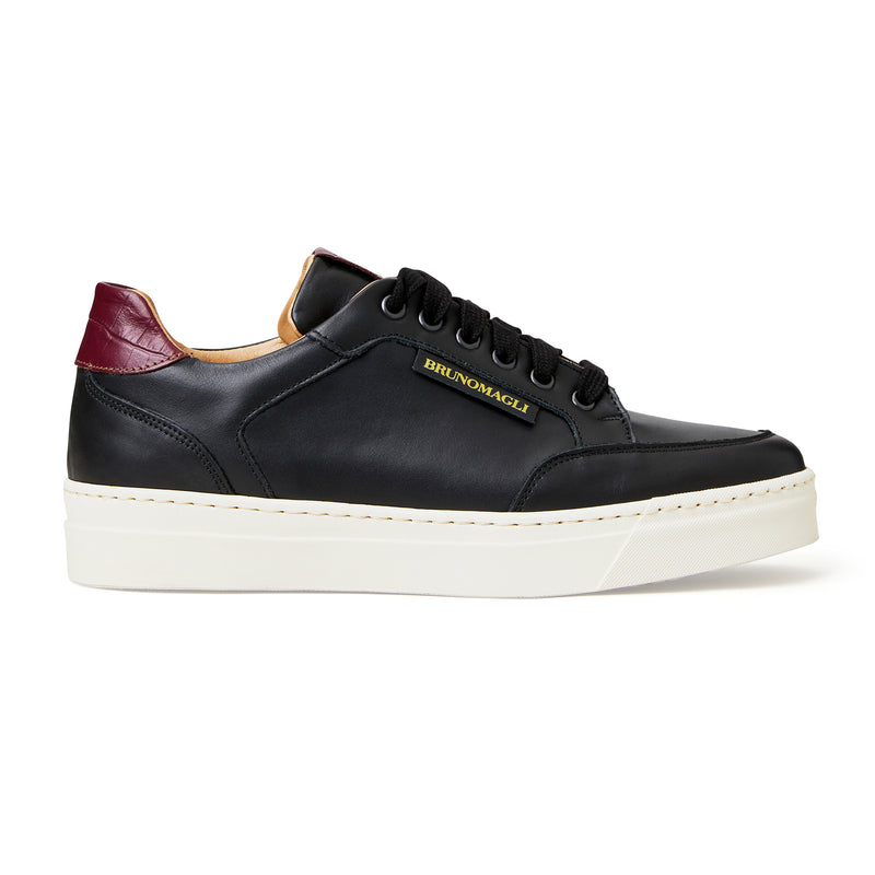 SEVERO CASUAL LEATHER SNEAKER  -BLACK/BORDO