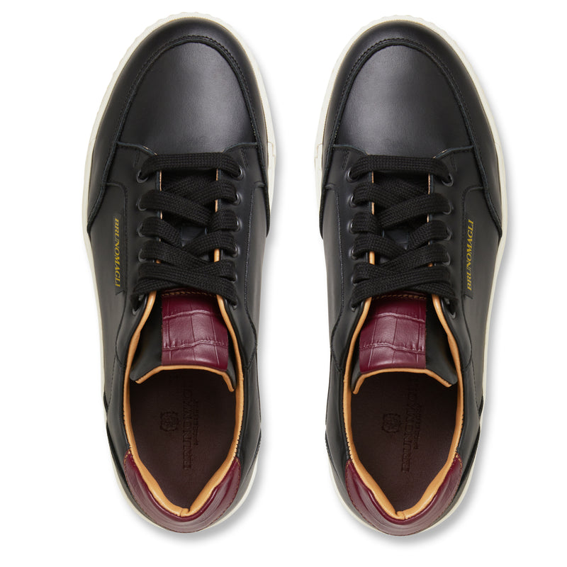 SEVERO CASUAL LEATHER SNEAKER  -BLACK/BORDO