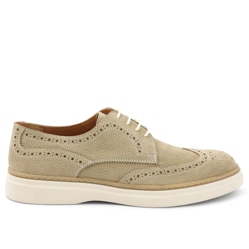 Salento Brogue Wingtip Leather Derby - Beige