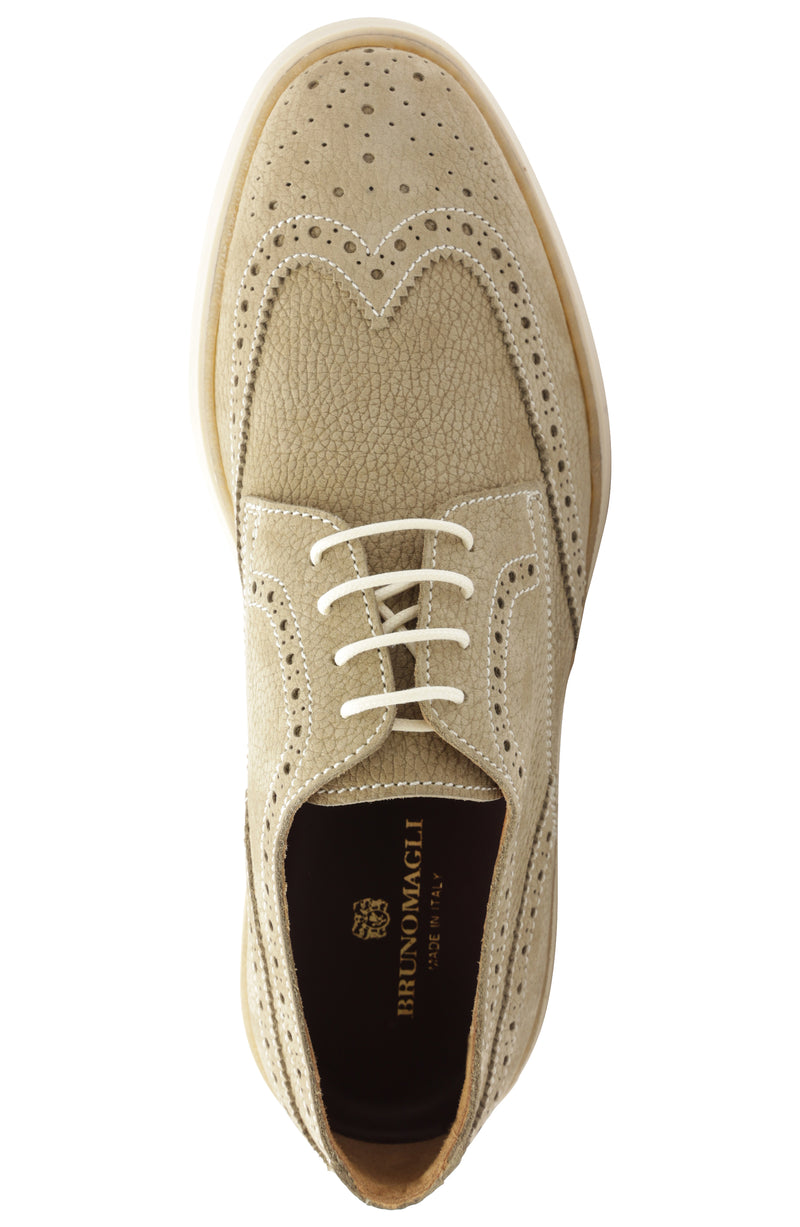 Salento Brogue Wingtip Leather Derby - Beige