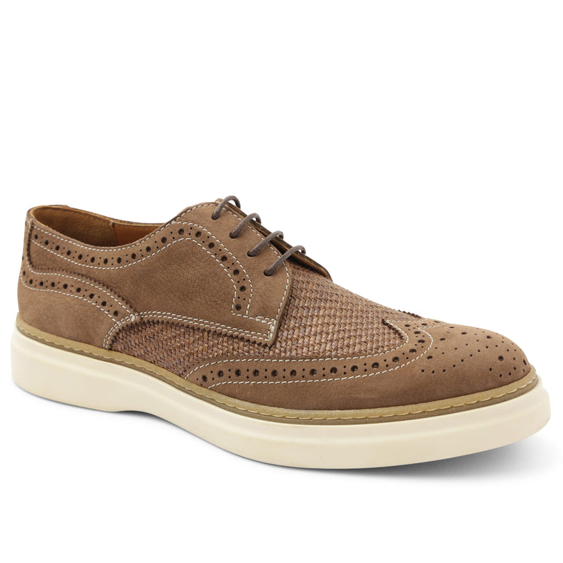 Salento Brogue Wingtip Leather Derby - Brown/Raffia