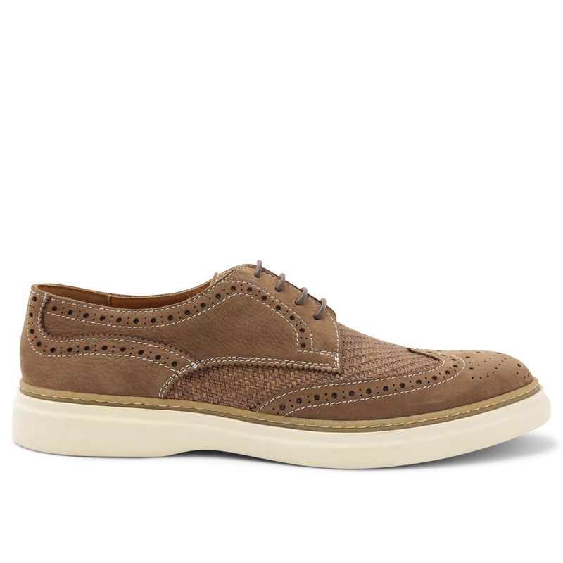 Salento Brogue Wingtip Leather Derby - Brown/Raffia