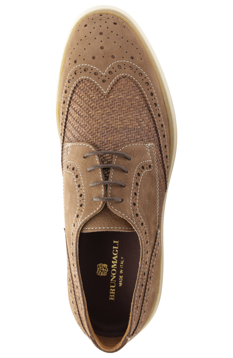 Salento Brogue Wingtip Leather Derby - Brown/Raffia