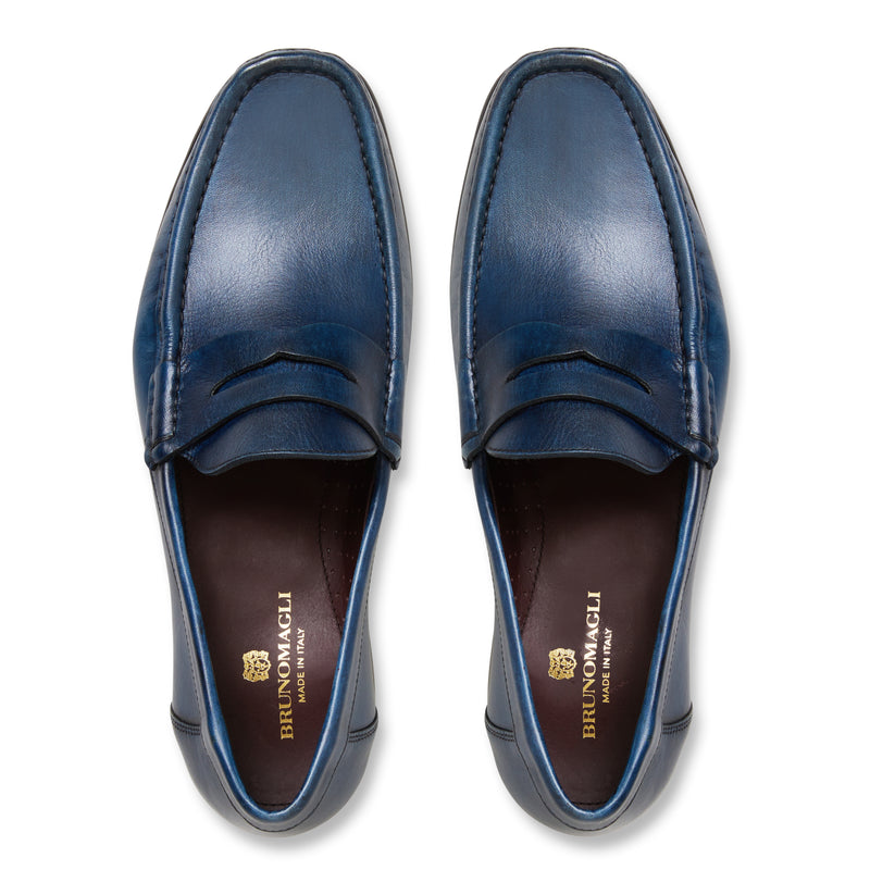 TONIO SLIP-ON LEATHER LOAFER-BLUE