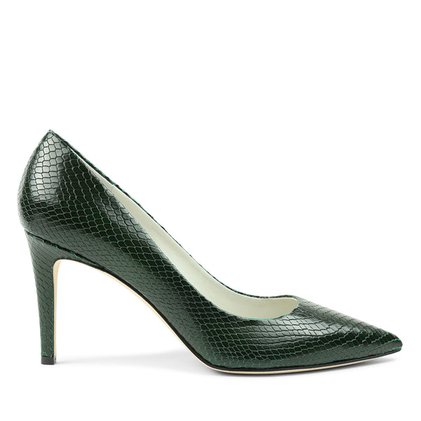 Telma Snake-Print Leather Pointed-Toe Pump - Emerald