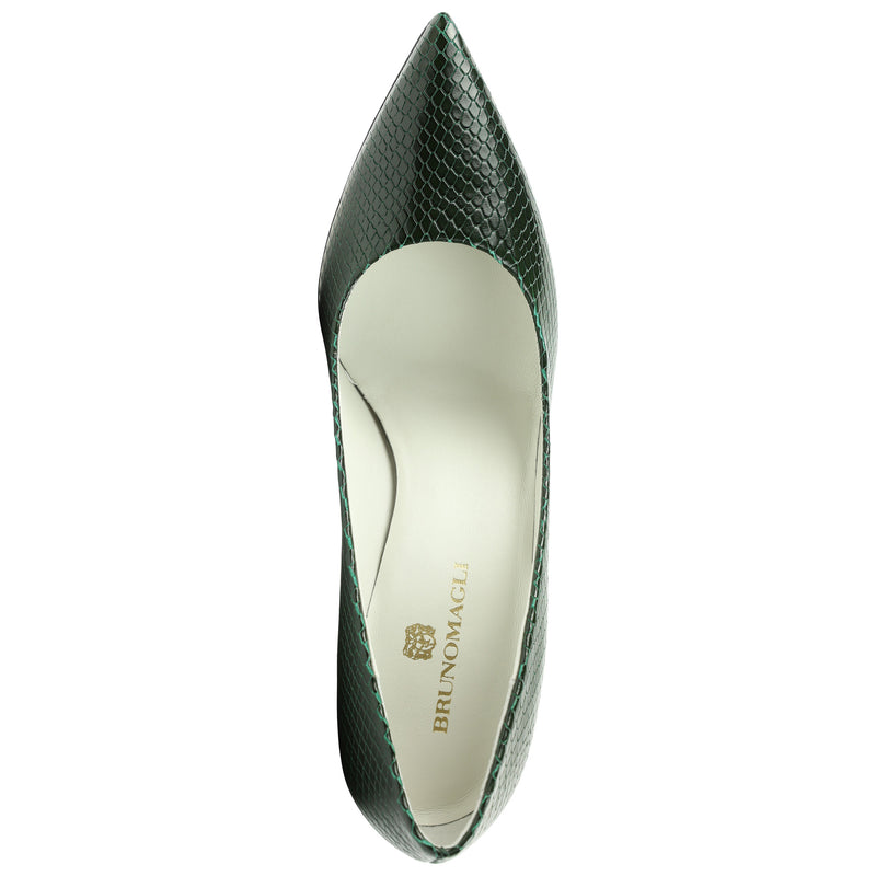 Telma Snake-Print Leather Pointed-Toe Pump - Emerald