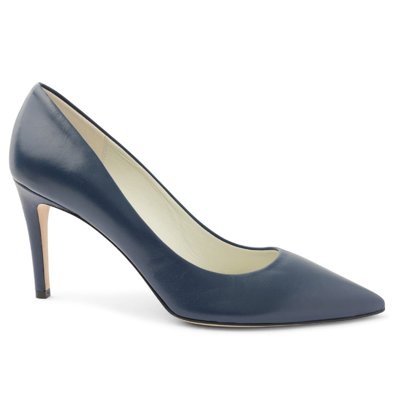 Telma Leather Pointed-Toe Pump - Navy