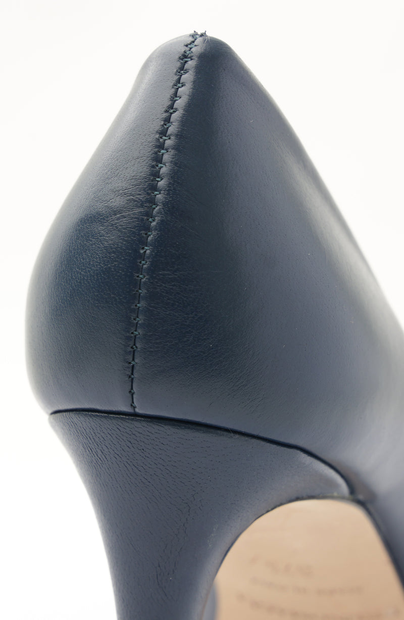 Telma Leather Pointed-Toe Pump - Navy