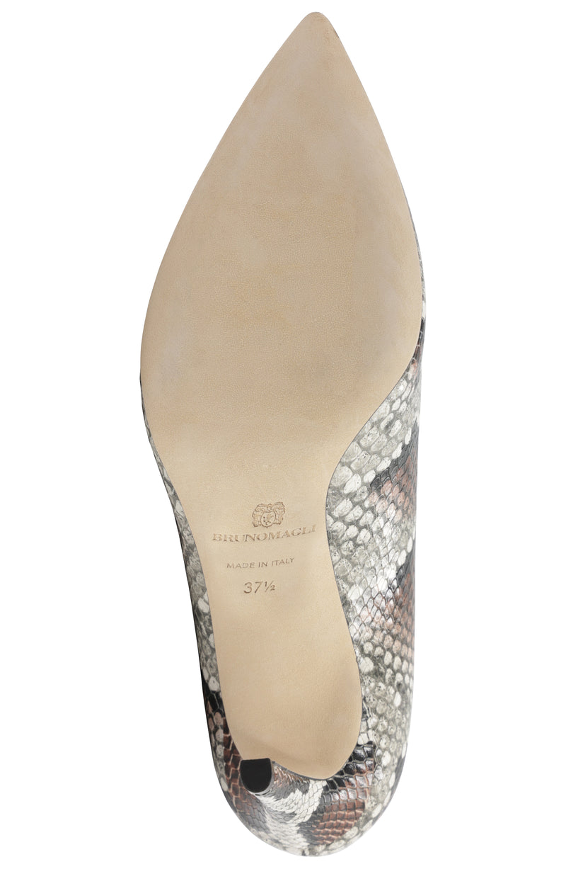 Telma Leather Pointed Toe Pump - Roccia/Tan Snake