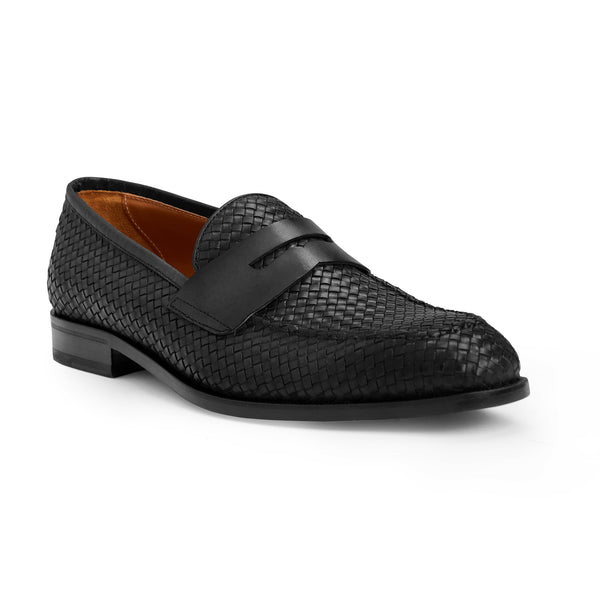 COLLEZIONE VESINI LEATHER SLIP-ON LOAFER -BLACK WOVEN