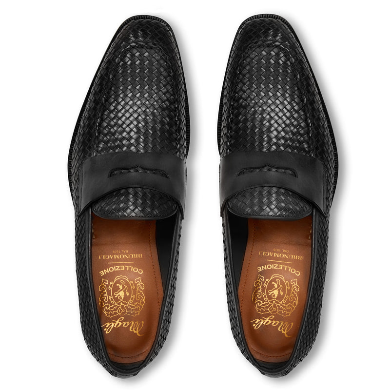 COLLEZIONE VESINI LEATHER SLIP-ON LOAFER -BLACK WOVEN