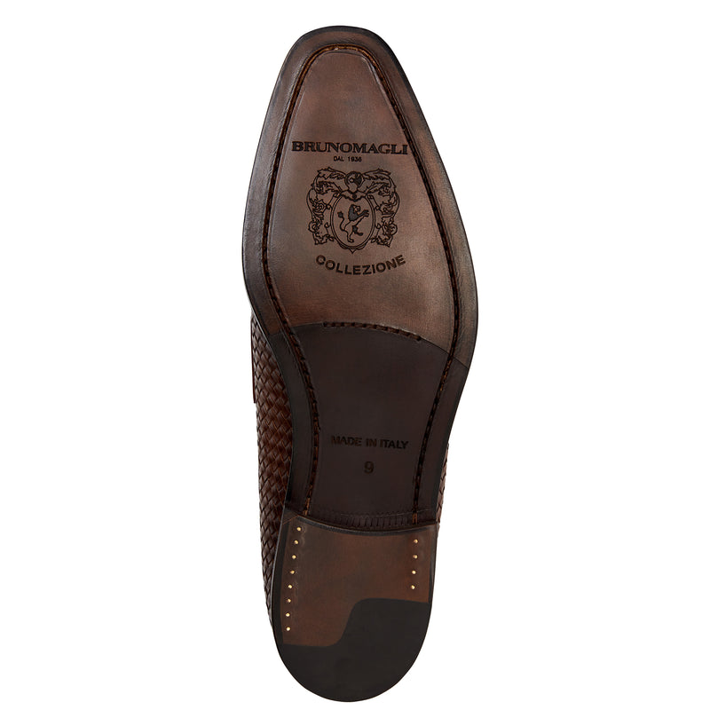 COLLEZIONE VESINI LEATHER SLIP-ON LOAFER -BROWN WOVEN