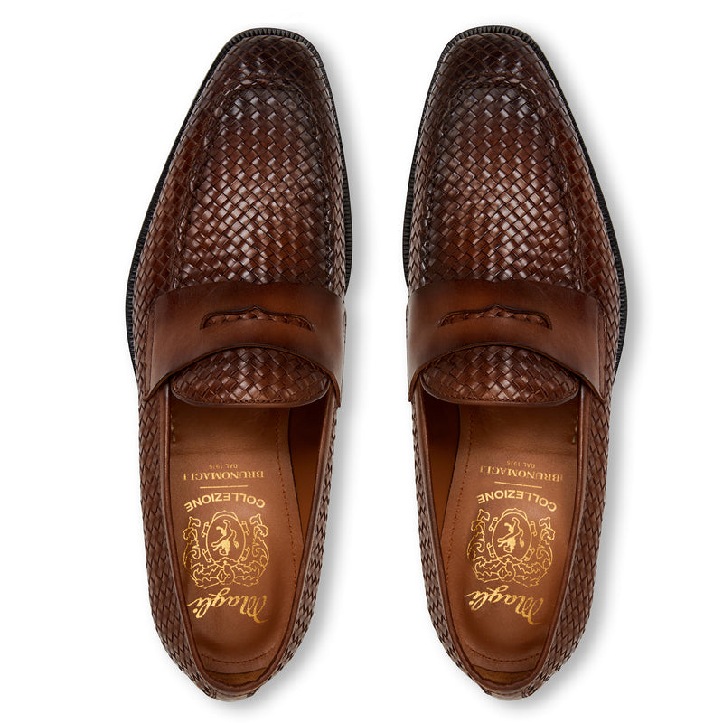 COLLEZIONE VESINI LEATHER SLIP-ON LOAFER -BROWN WOVEN