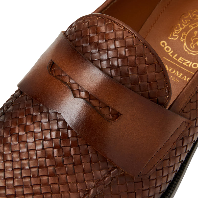 COLLEZIONE VESINI LEATHER SLIP-ON LOAFER -BROWN WOVEN