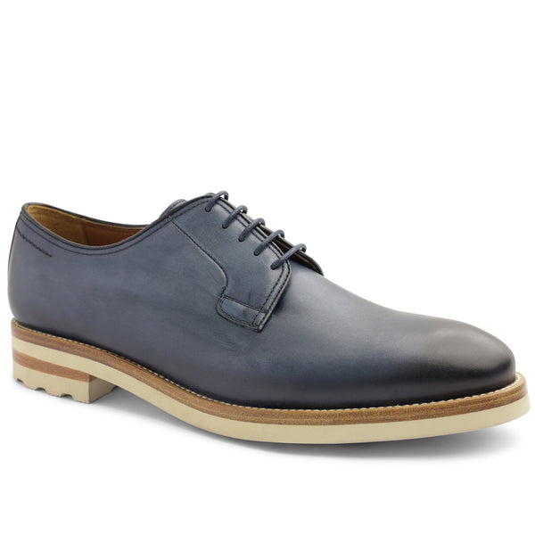 Viterbo Plain Toe Leather Derby - Blue