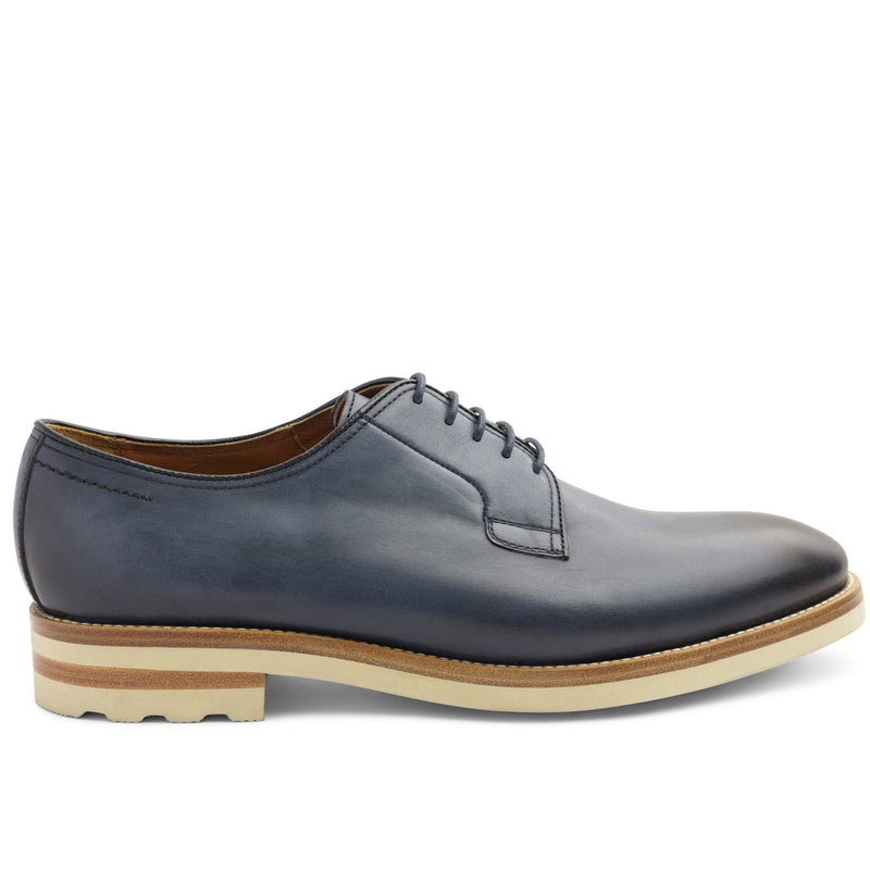 Viterbo Plain Toe Leather Derby - Blue