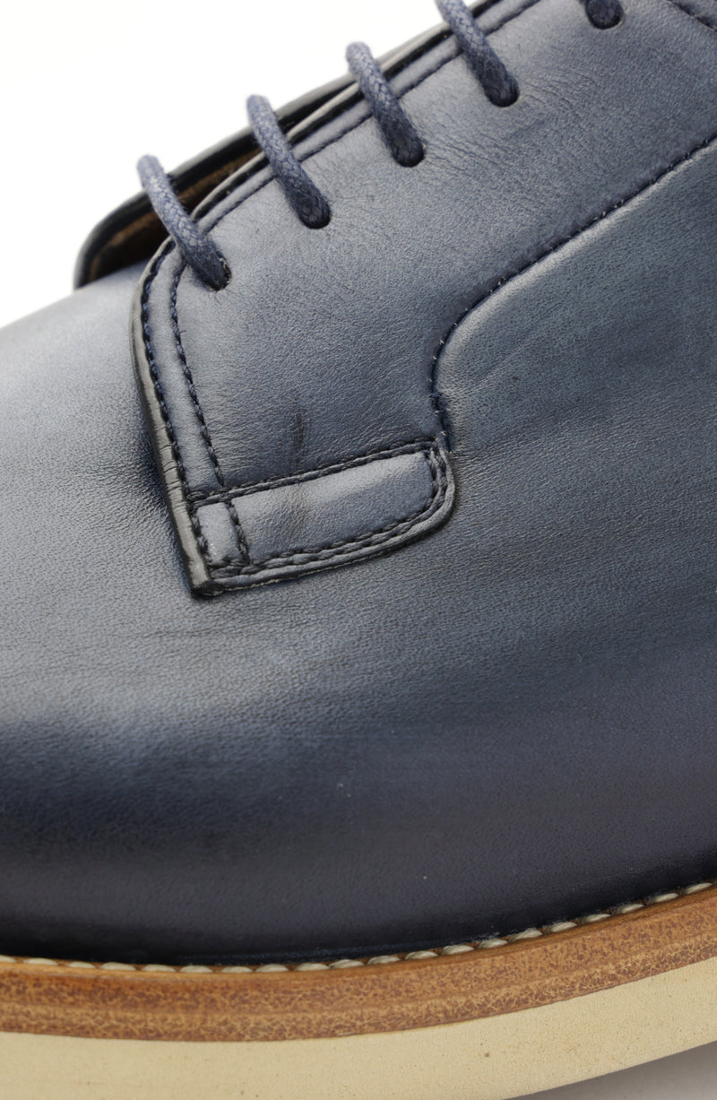 Viterbo Plain Toe Leather Derby - Blue
