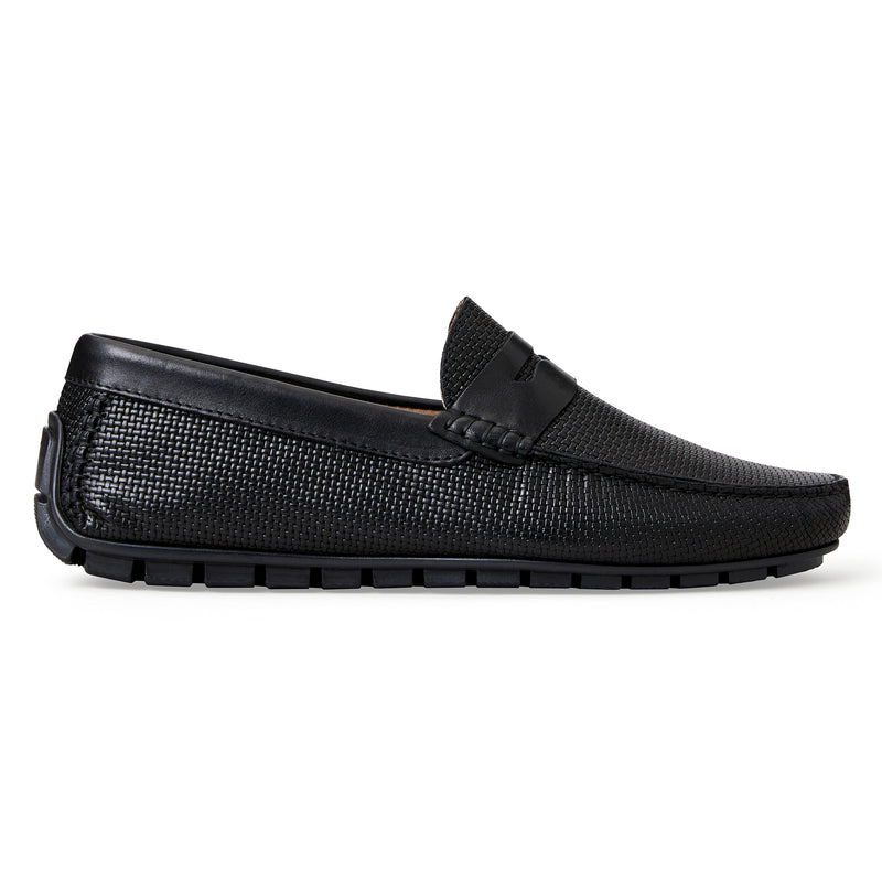 XANE CASUAL WOVEN LEATHER  SLIP-ON DRIVING MOCCASIN-BLACK