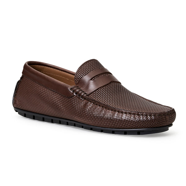 XANE CASUAL WOVEN LEATHER  SLIP-ON DRIVING MOCCASIN-BROWN