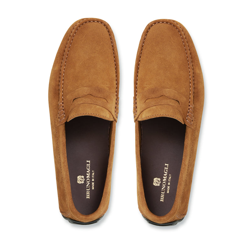 XANE CASUAL SUEDE SLIP-ON DRIVING MOCCASIN-COGNAC