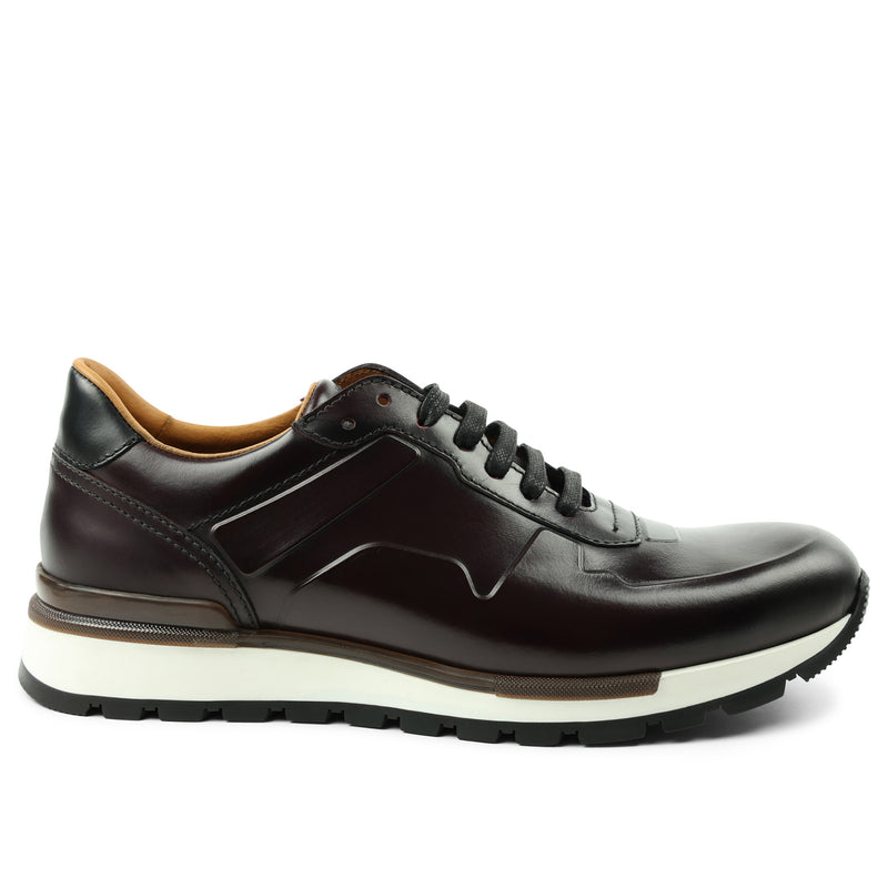 Davio Hand Burnished Leather Sneaker Bordeaux Bruno Magli