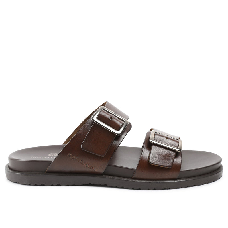 Erasmo Double-Buckle Sandal - Dark Brown