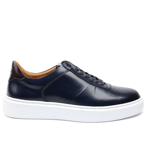 Falcone Leather Sport Lace-Up Sneaker - Navy