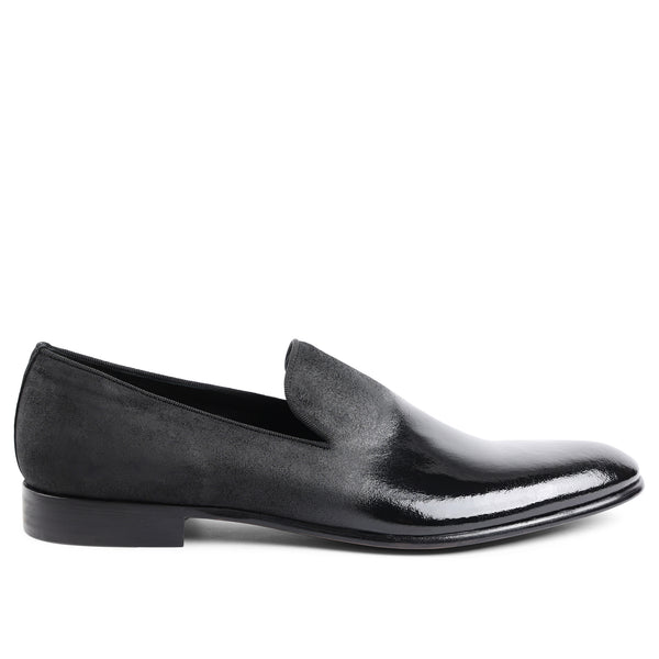 Monet A-Line Patent Suede Smoking Slipper - Black